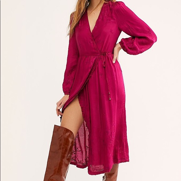 Free People Dresses & Skirts - {Free People} Meringue Pink Wrap Midi Dress size L
